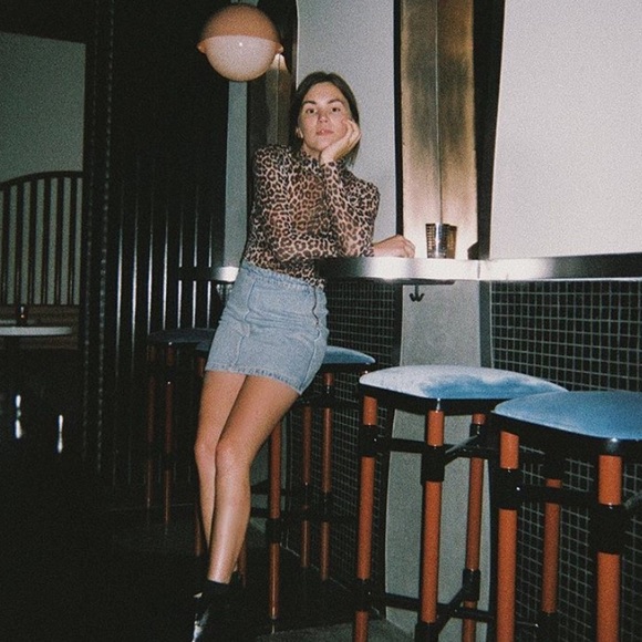 Ganni Leopard Print Turtleneck Mesh Top 